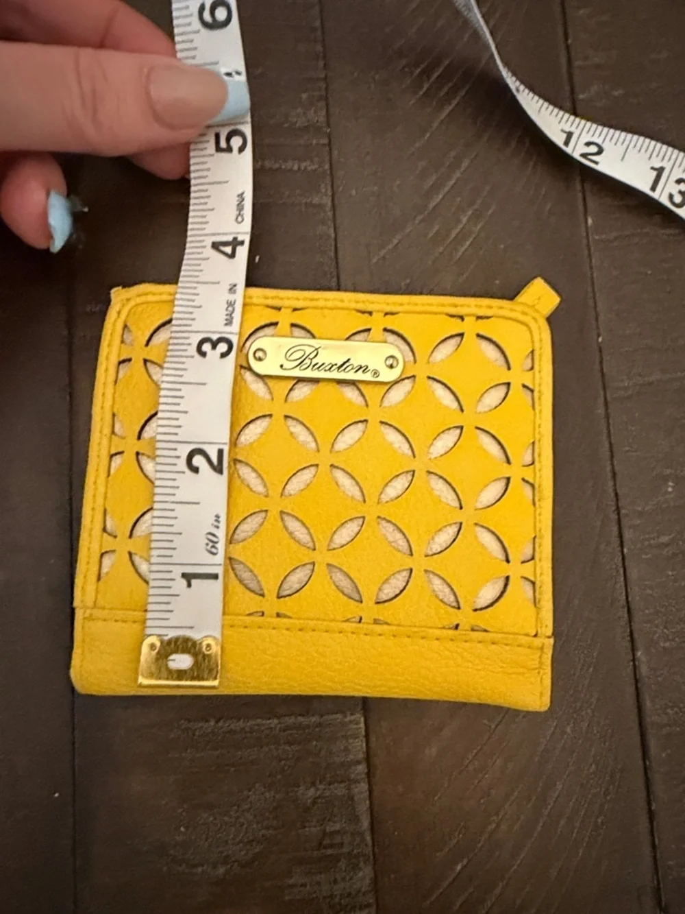 Buxton Yellow Cutout Pattern Wallet with Silver Logo Plaque